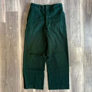 Vintage 1960s Trousers Men's Size 28x28 Wide Leg Baggy Green Wool Blend